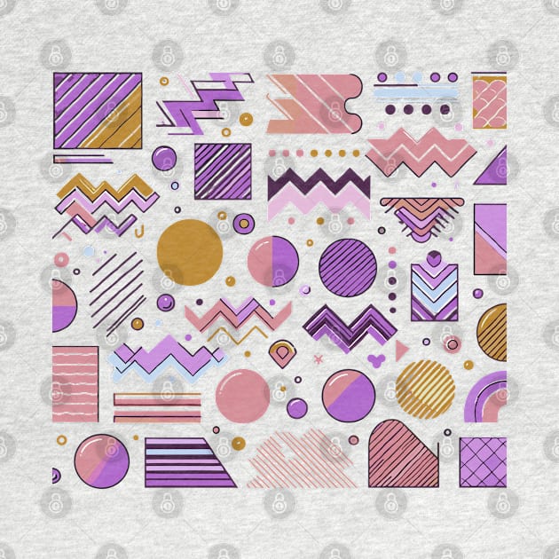 Pink Brown Purple 80s Retro Geometric Pattern by Siha Arts